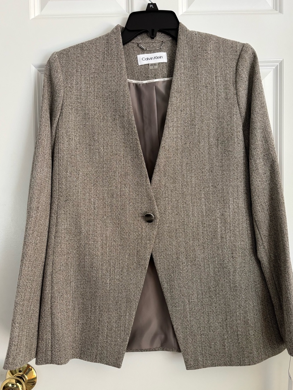 Calvin Klein Taupe Herringbone Single-Button Blazer